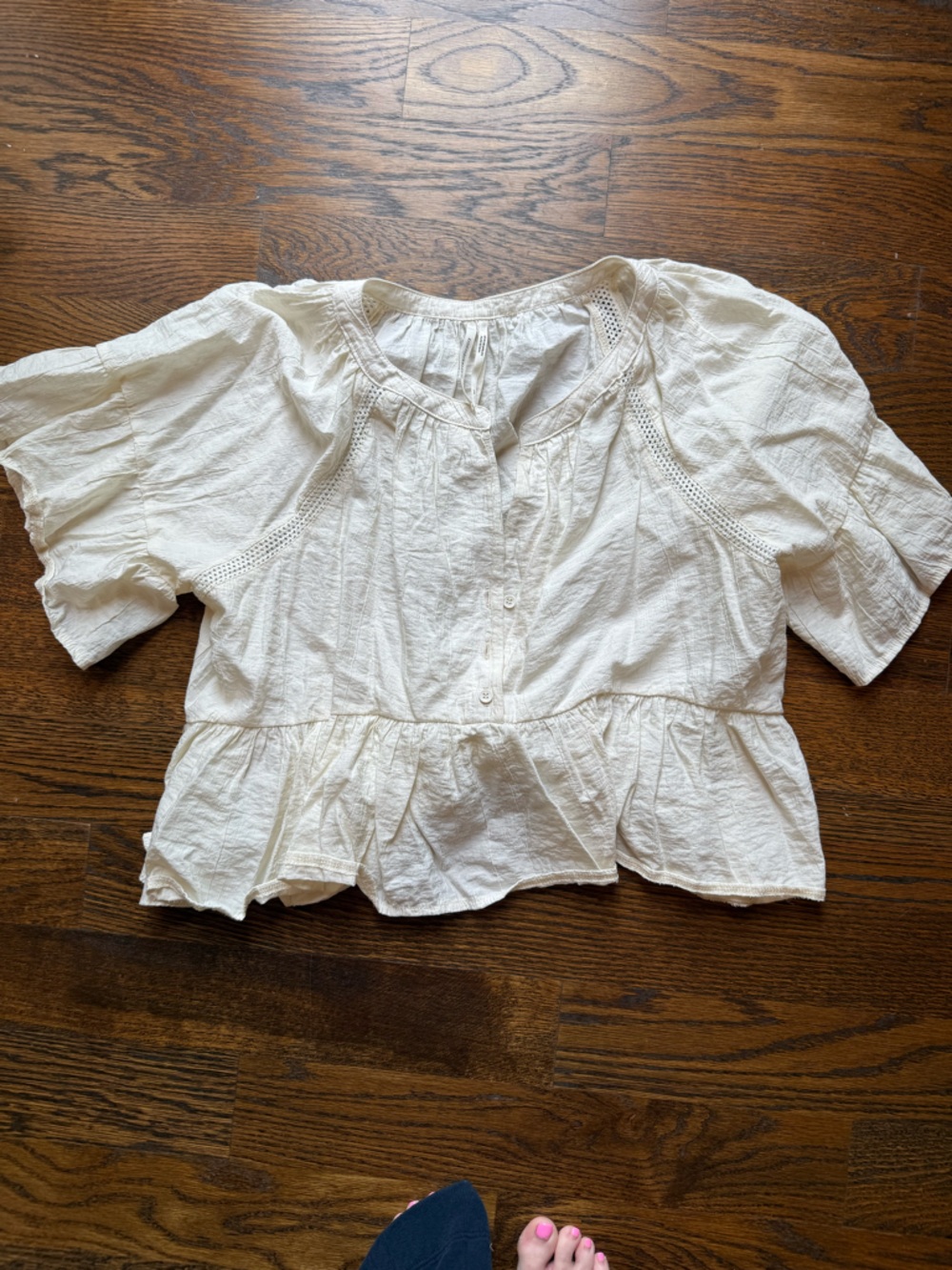 Anthropologie White Peplum Button-Front Cotton Top